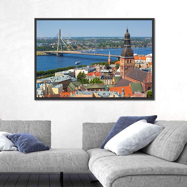 View Of Riga In Latvia Canvas Wall Art-3 Horizontal-Gallery Wrap-25" x 16"-Tiaracle
