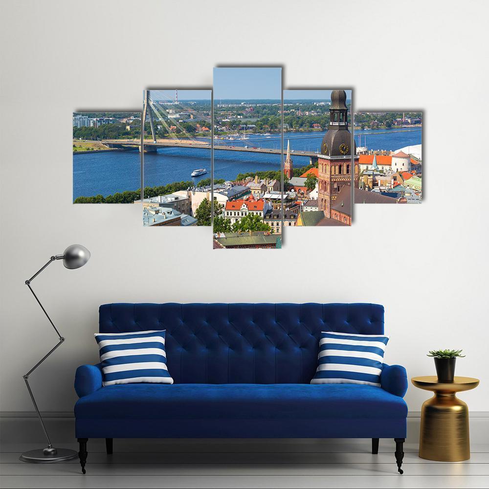 View Of Riga In Latvia Canvas Wall Art-5 Star-Gallery Wrap-62" x 32"-Tiaracle