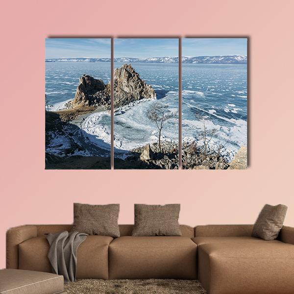View Of Rock Formations On Lake Baikal Canvas Wall Art-3 Horizontal-Gallery Wrap-37" x 24"-Tiaracle