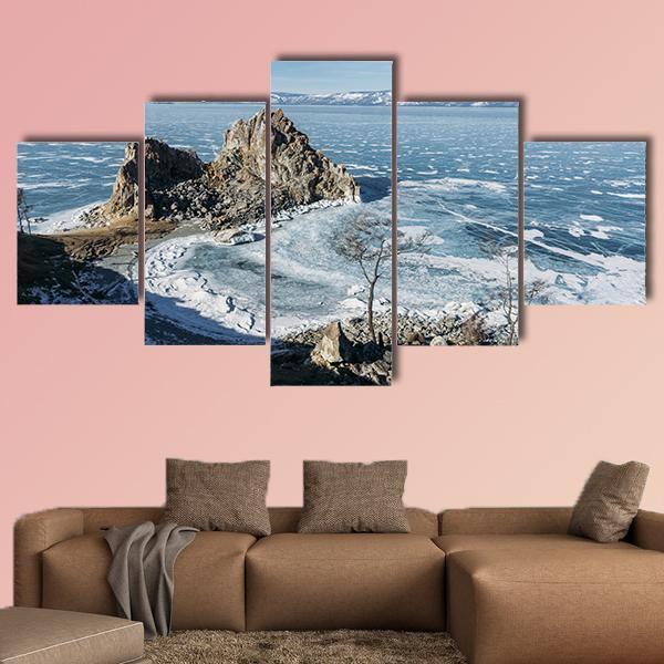 View Of Rock Formations On Lake Baikal Canvas Wall Art-5 Star-Gallery Wrap-62" x 32"-Tiaracle