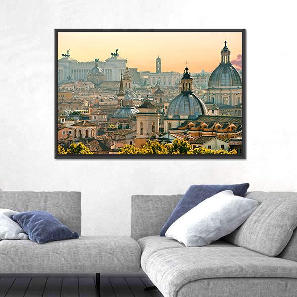 View Of Rome From Castel Sant'Angelo Italy Canvas Wall Art-3 Horizontal-Gallery Wrap-25" x 16"-Tiaracle