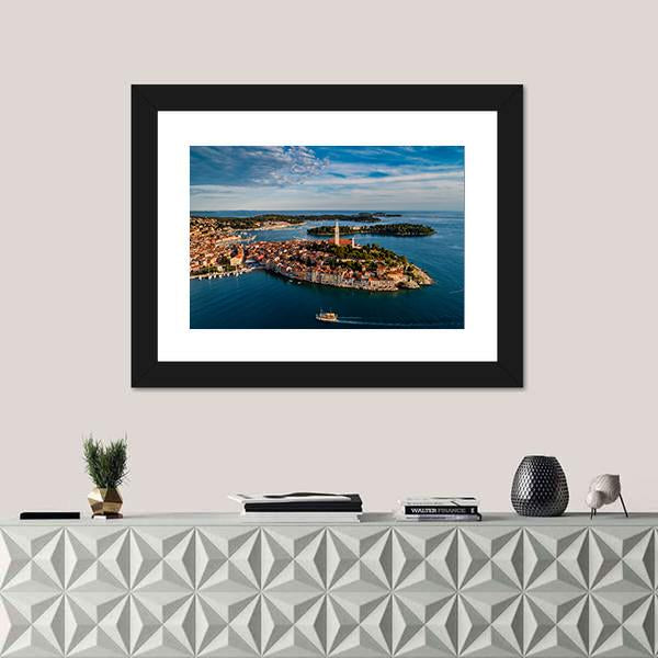 View Of Rovinj City At Sunset Canvas Wall Art-1 Piece-Framed Print-20" x 16"-Tiaracle