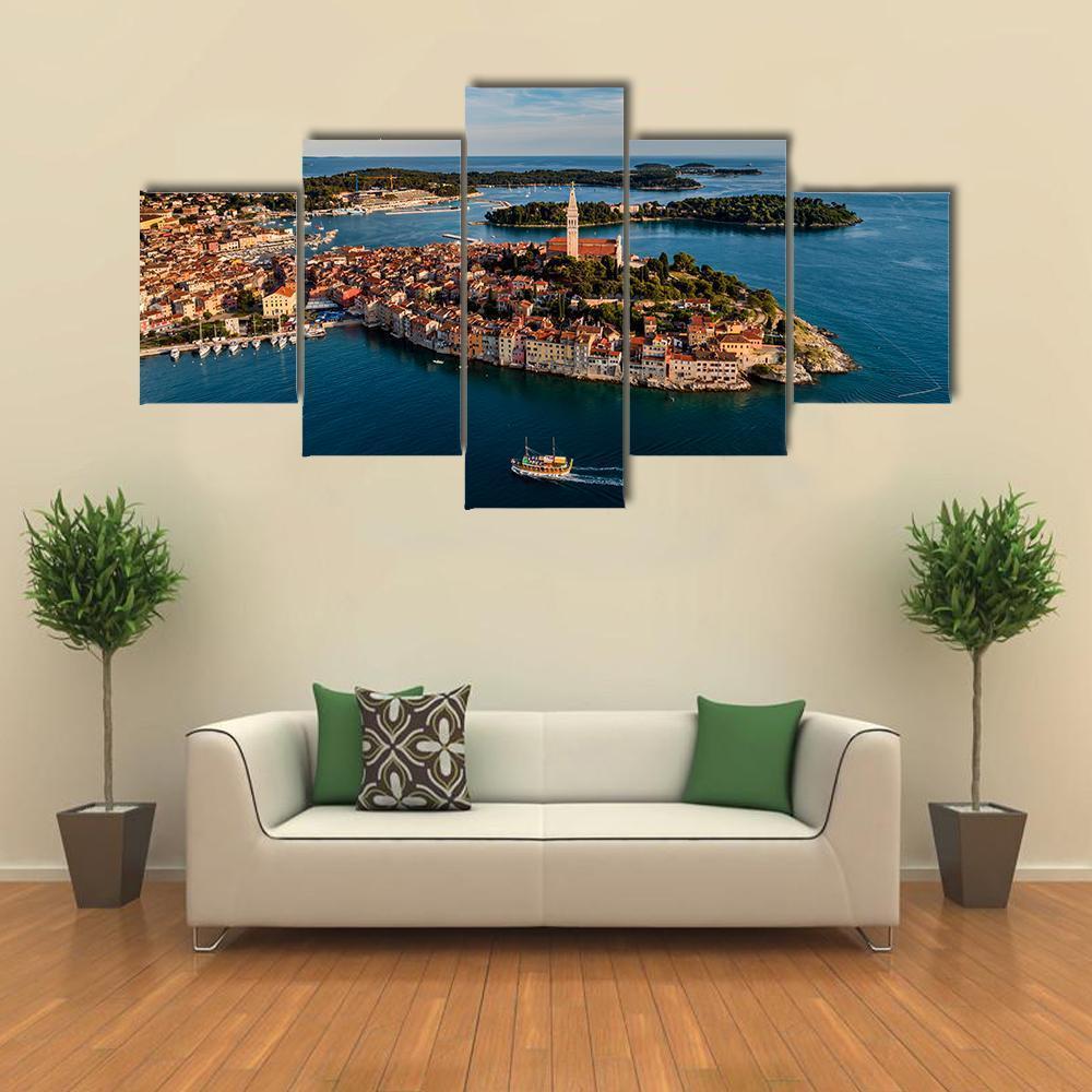 View Of Rovinj City At Sunset Canvas Wall Art-5 Star-Gallery Wrap-62" x 32"-Tiaracle