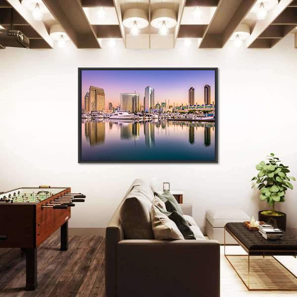 View Of San Diego Cityscape At Night Canvas Wall Art-5 Horizontal-Gallery Wrap-22" x 12"-Tiaracle