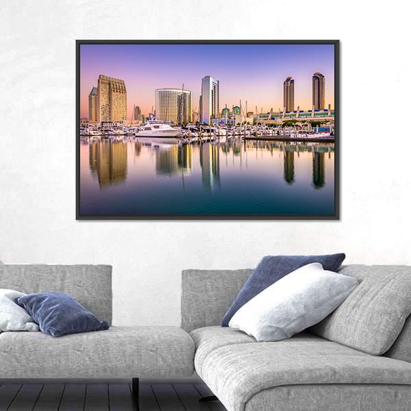 View Of San Diego Cityscape At Night Canvas Wall Art-5 Horizontal-Gallery Wrap-22" x 12"-Tiaracle