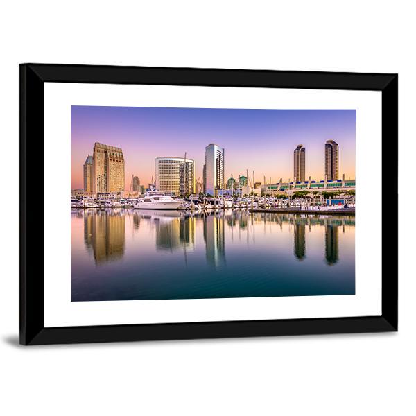 View Of San Diego Cityscape At Night Canvas Wall Art-5 Horizontal-Gallery Wrap-22" x 12"-Tiaracle