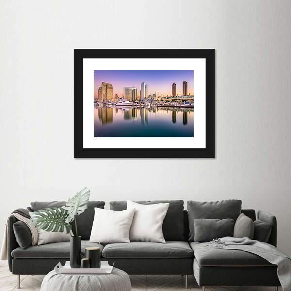 View Of San Diego Cityscape At Night Canvas Wall Art-5 Horizontal-Gallery Wrap-22" x 12"-Tiaracle