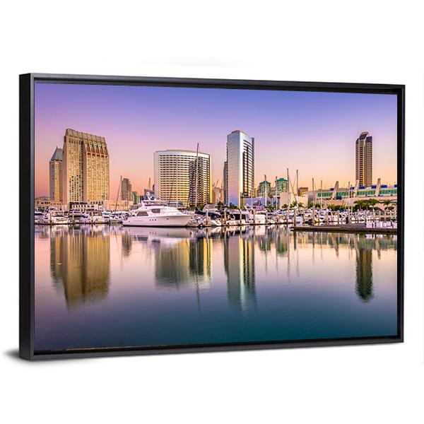 View Of San Diego Cityscape At Night Canvas Wall Art-5 Horizontal-Gallery Wrap-22" x 12"-Tiaracle