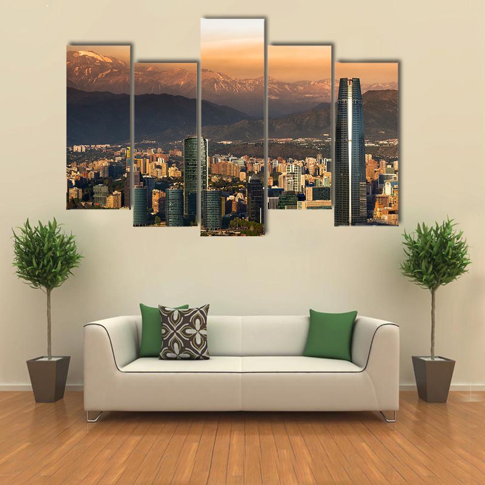 View Of Santiago De Chile Canvas Wall Art-5 Pop-Gallery Wrap-47" x 32"-Tiaracle