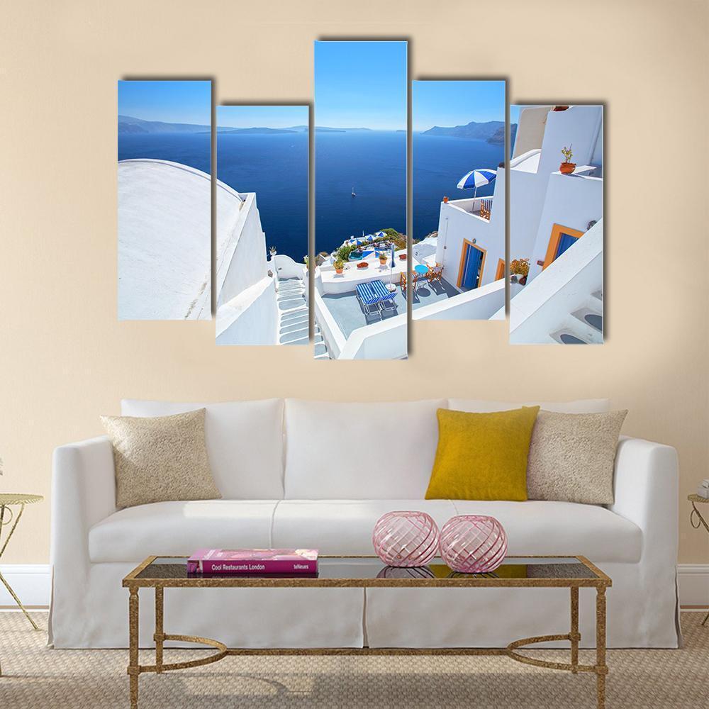 View Of Santorini Island Canvas Wall Art-5 Pop-Gallery Wrap-47" x 32"-Tiaracle