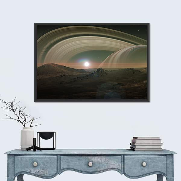 View Of Saturn From Titan Canvas Wall Art-1 Piece-Floating Frame-24" x 16"-Tiaracle