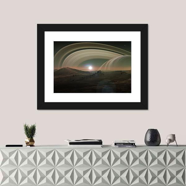 View Of Saturn From Titan Canvas Wall Art-1 Piece-Framed Print-20" x 16"-Tiaracle