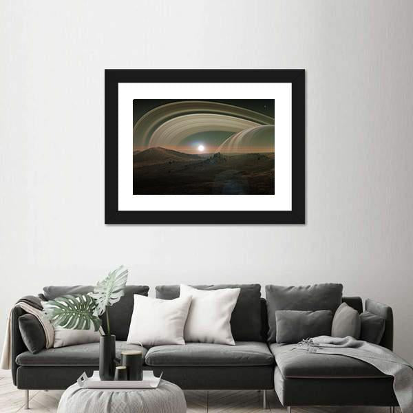 View Of Saturn From Titan Canvas Wall Art-3 Horizontal-Gallery Wrap-25" x 16"-Tiaracle