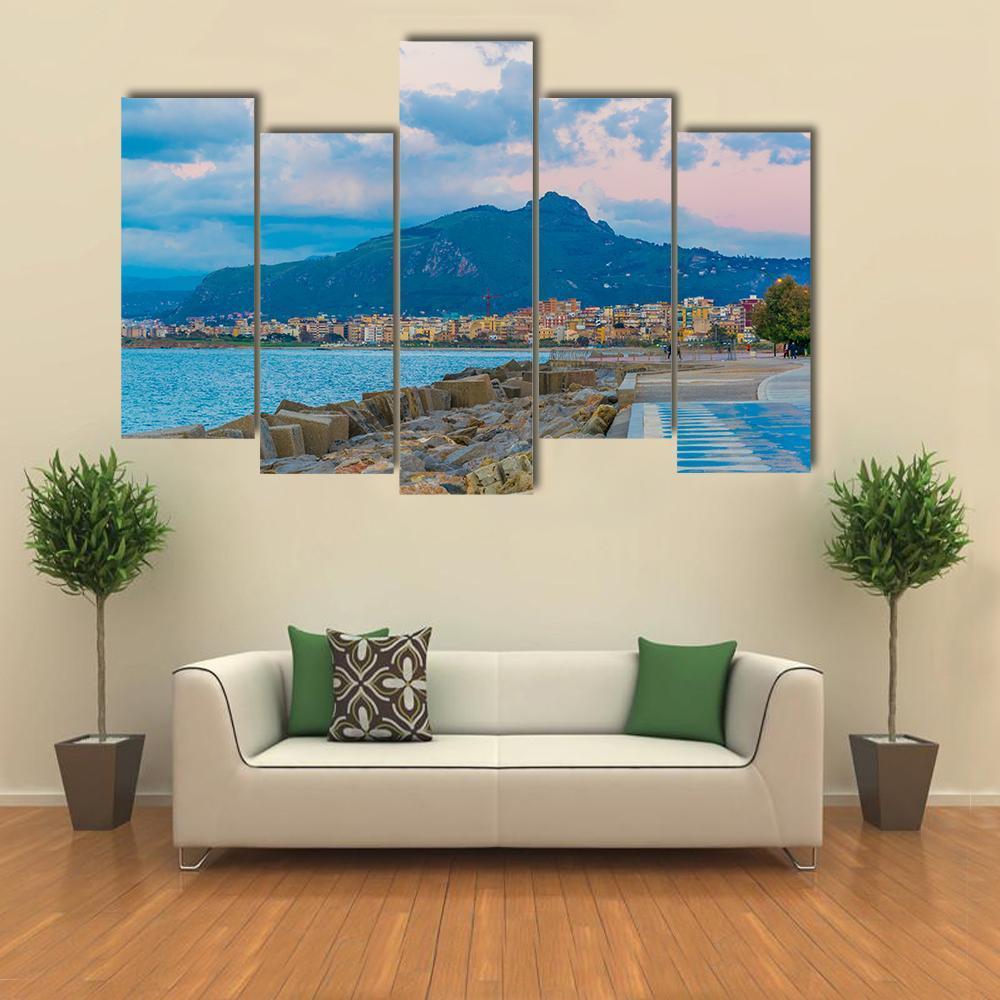 View Of Seaside Of The Sicilian City Canvas Wall Art-5 Pop-Gallery Wrap-47" x 32"-Tiaracle