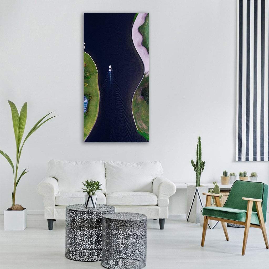 View Of Ship Yacht Between Green Grass Fields Vertical Canvas Wall Art-1 Vertical-Gallery Wrap-12" x 24"-Tiaracle