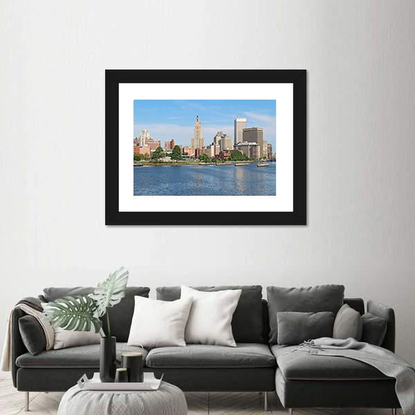 View Of Skyline Of Providence Canvas Wall Art-3 Horizontal-Gallery Wrap-25" x 16"-Tiaracle