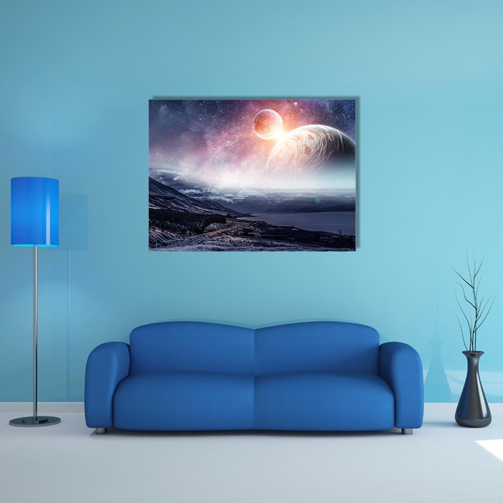 View Of Space Planets Canvas Wall Art-1 Piece-Gallery Wrap-36" x 24"-Tiaracle