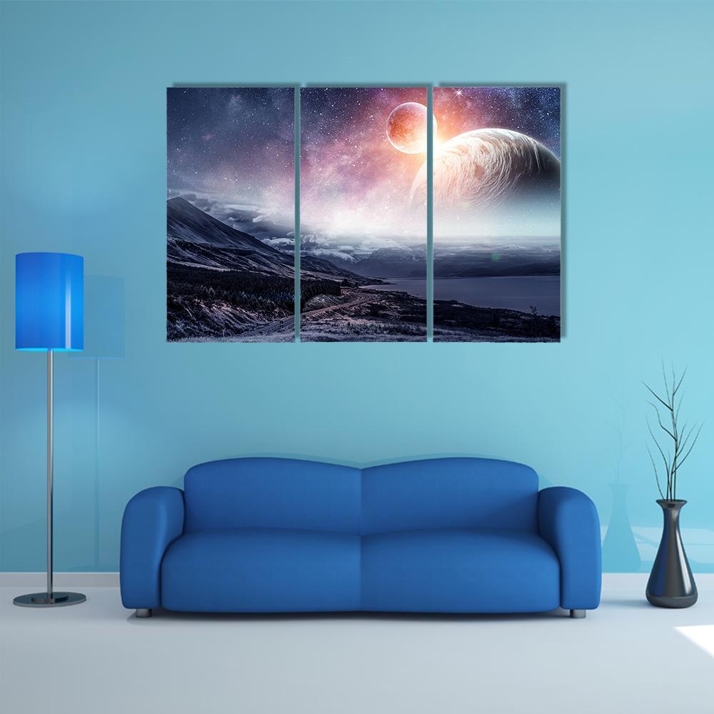View Of Space Planets Canvas Wall Art-3 Horizontal-Gallery Wrap-37" x 24"-Tiaracle