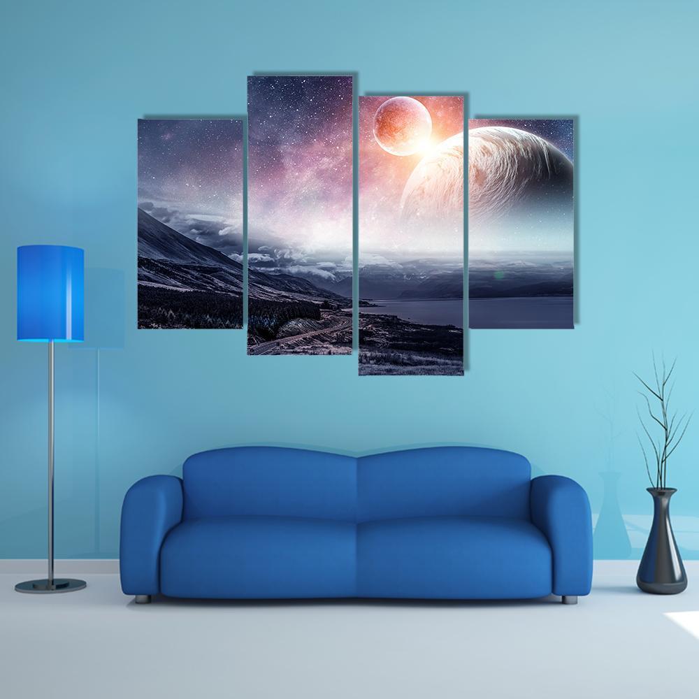 View Of Space Planets Canvas Wall Art-4 Pop-Gallery Wrap-50" x 32"-Tiaracle