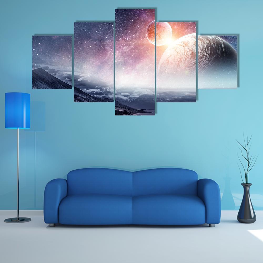 View Of Space Planets Canvas Wall Art-5 Star-Gallery Wrap-62" x 32"-Tiaracle