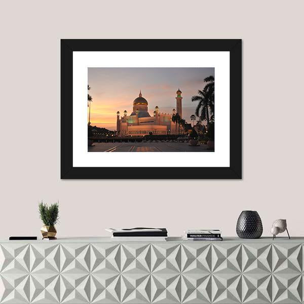 View Of Sultan Omar Ali Saifuddin Mosque Canvas Wall Art-1 Piece-Framed Print-20" x 16"-Tiaracle