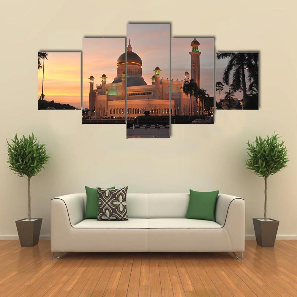 View Of Sultan Omar Ali Saifuddin Mosque Canvas Wall Art-5 Star-Gallery Wrap-62" x 32"-Tiaracle