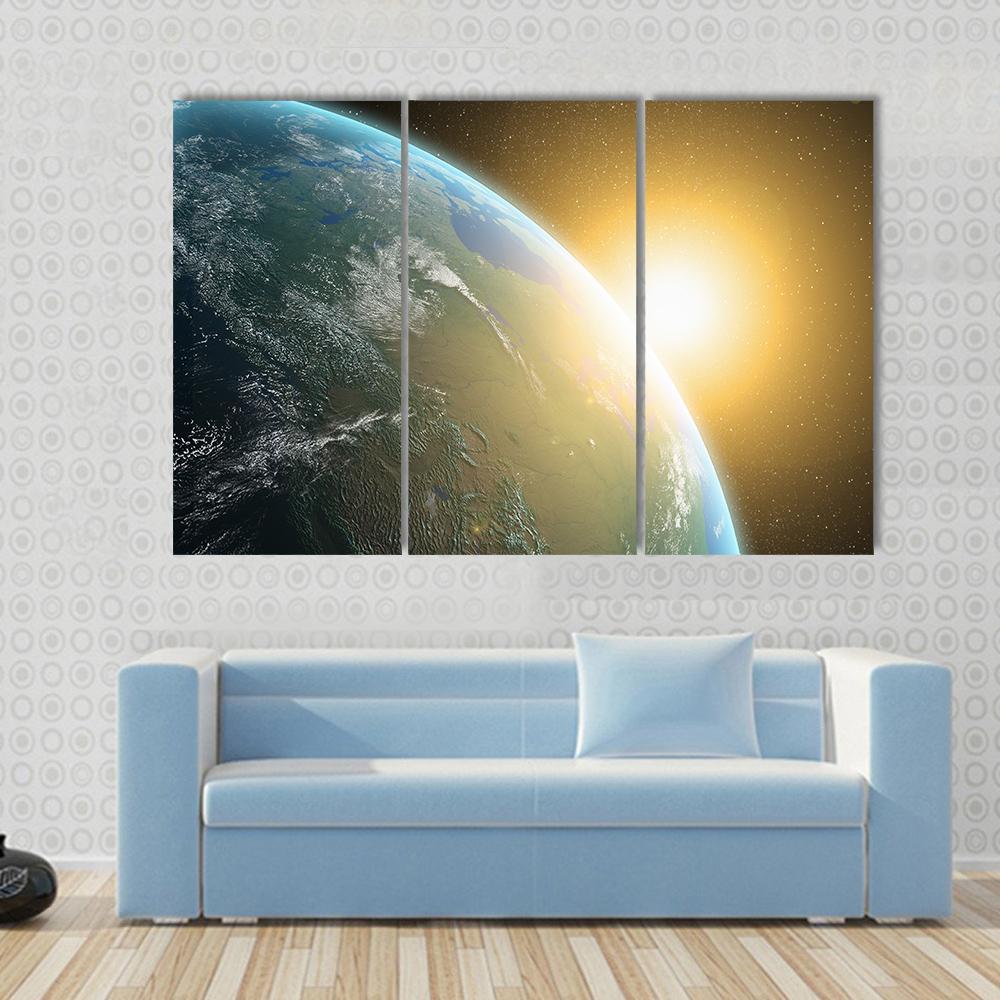 View Of Sunrise Over North America Canvas Wall Art-3 Horizontal-Gallery Wrap-37" x 24"-Tiaracle