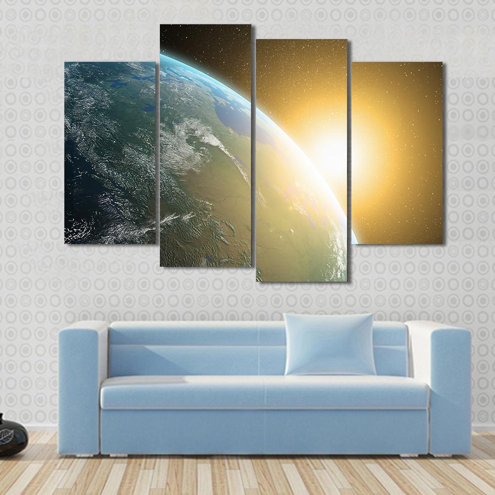 View Of Sunrise Over North America Canvas Wall Art-4 Pop-Gallery Wrap-50" x 32"-Tiaracle