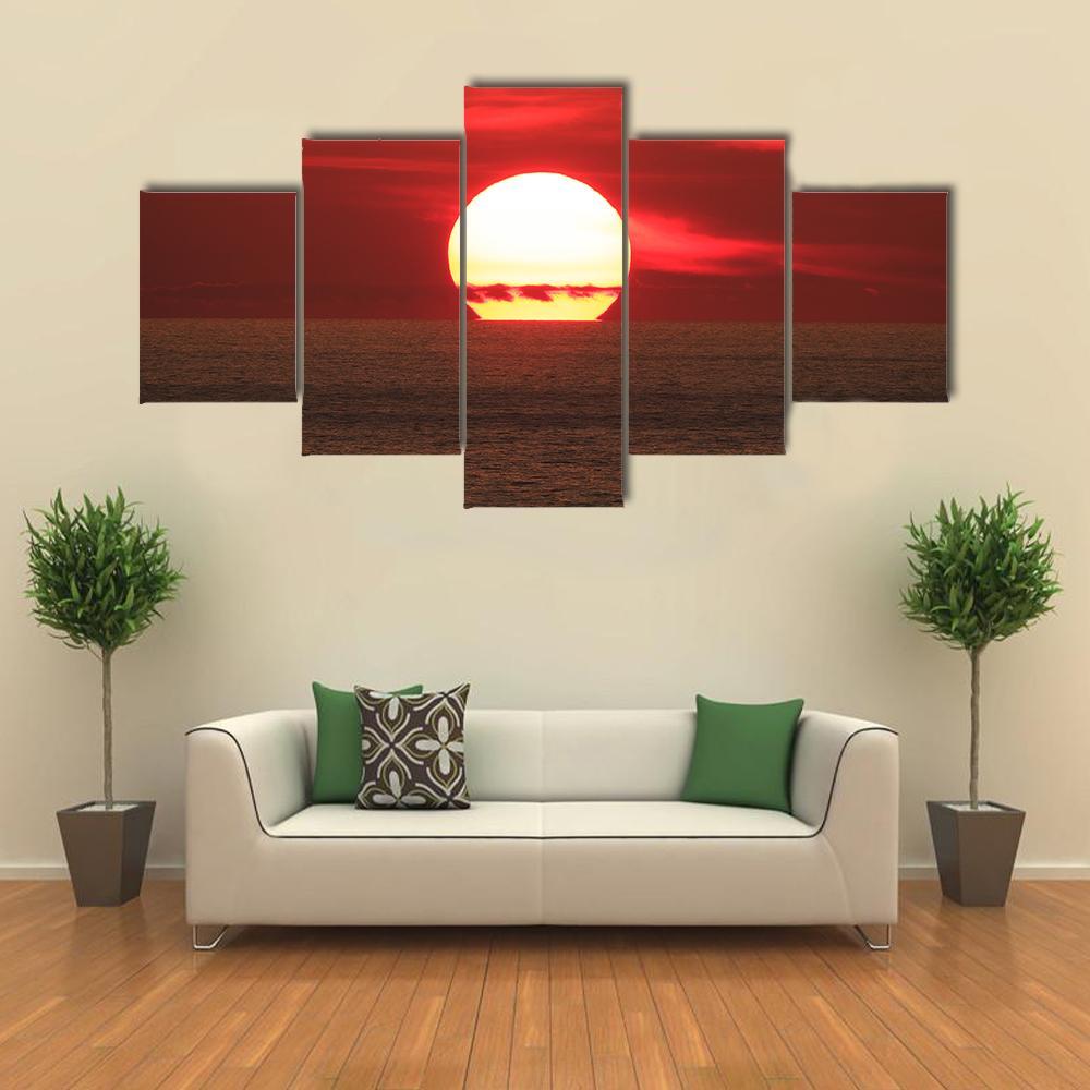 View Of Sunset On The Sea Canvas Wall Art-5 Star-Gallery Wrap-62" x 32"-Tiaracle
