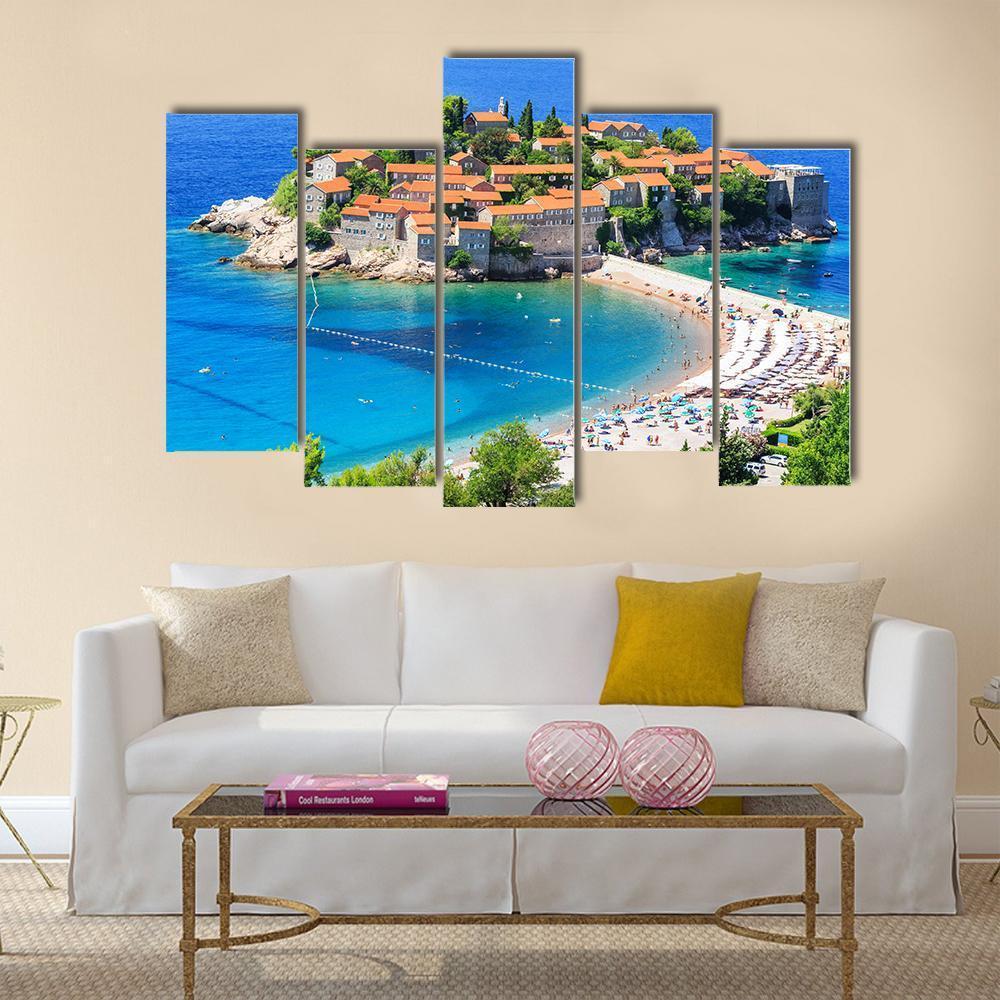 View Of Sveti Stefan Island Canvas Wall Art-5 Pop-Gallery Wrap-47" x 32"-Tiaracle