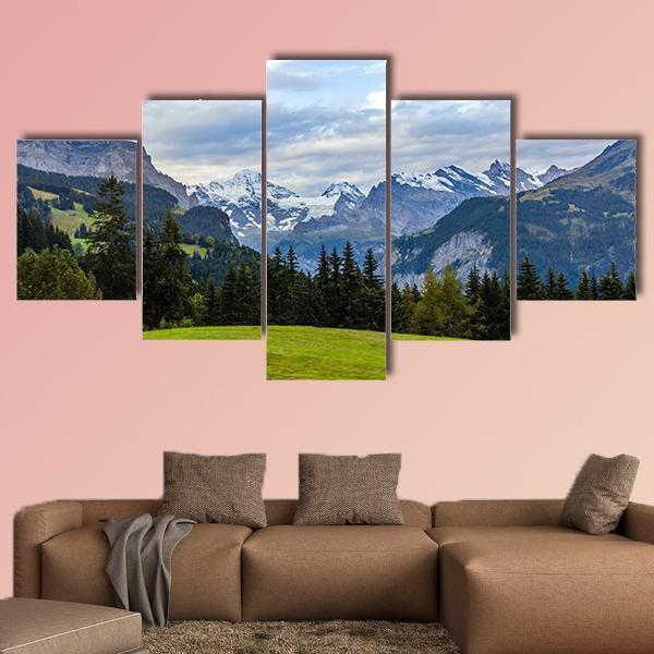 View Of Swiss Alps From Wengen Canvas Wall Art-5 Star-Gallery Wrap-62" x 32"-Tiaracle