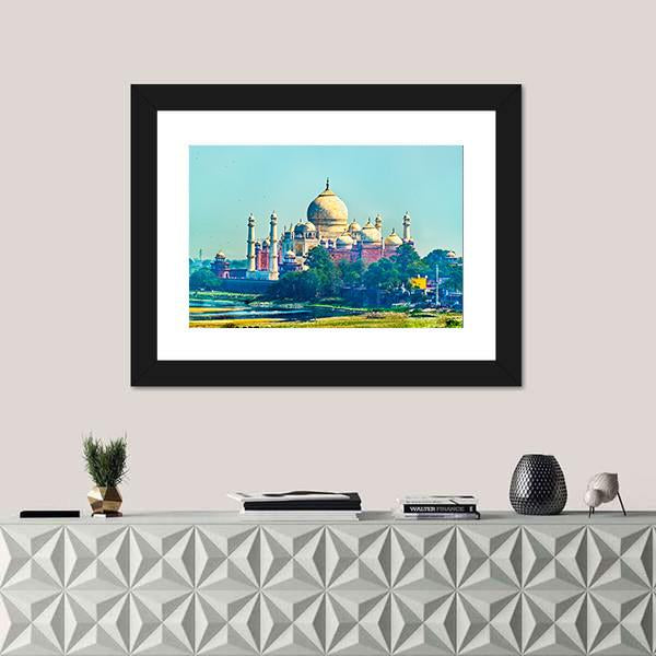 View Of Taj Mahal From Agra Fort Canvas Wall Art-1 Piece-Framed Print-20" x 16"-Tiaracle
