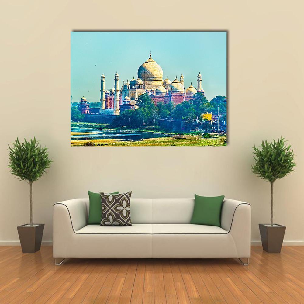 View Of Taj Mahal From Agra Fort Canvas Wall Art-1 Piece-Gallery Wrap-48" x 32"-Tiaracle