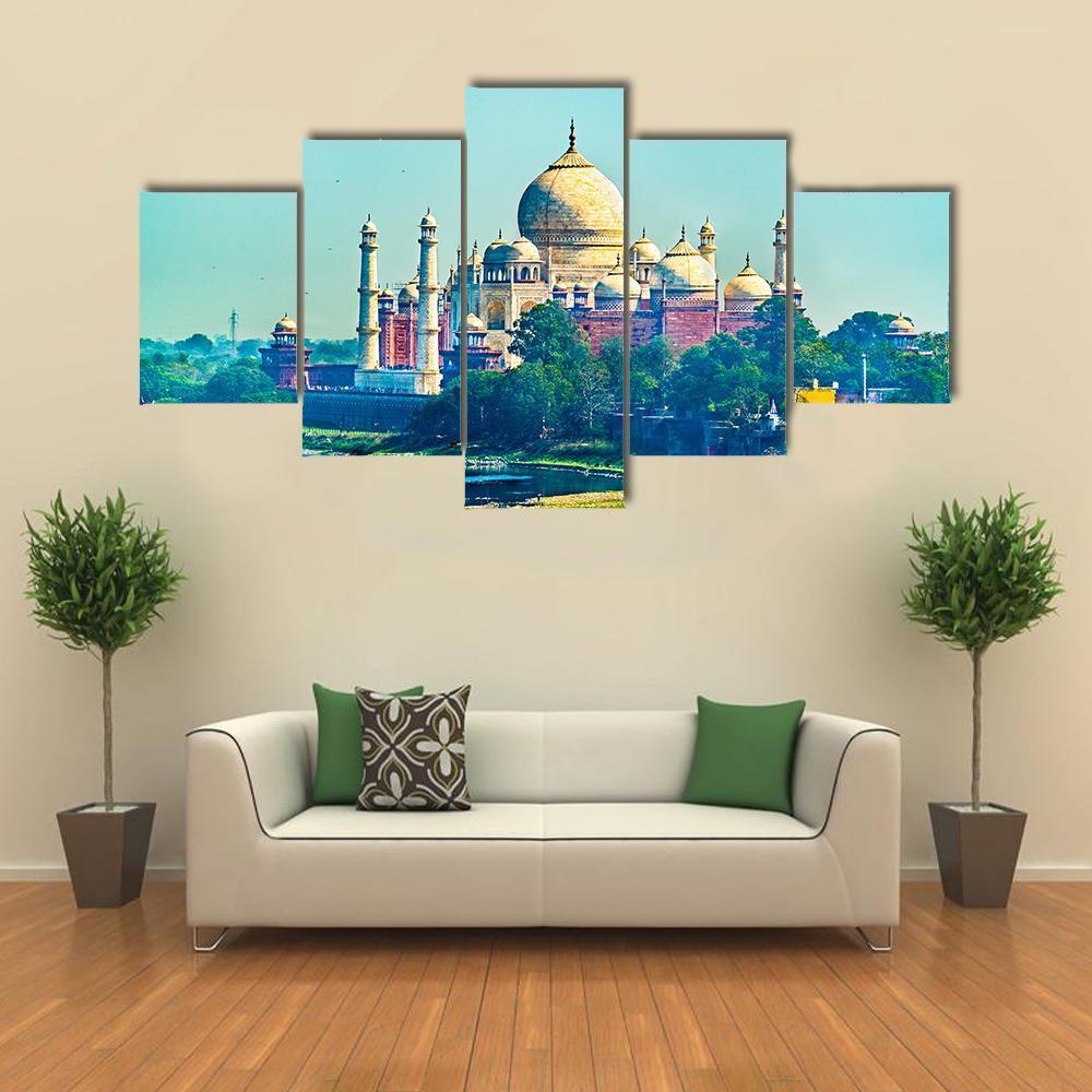 View Of Taj Mahal From Agra Fort Canvas Wall Art-5 Star-Gallery Wrap-62" x 32"-Tiaracle