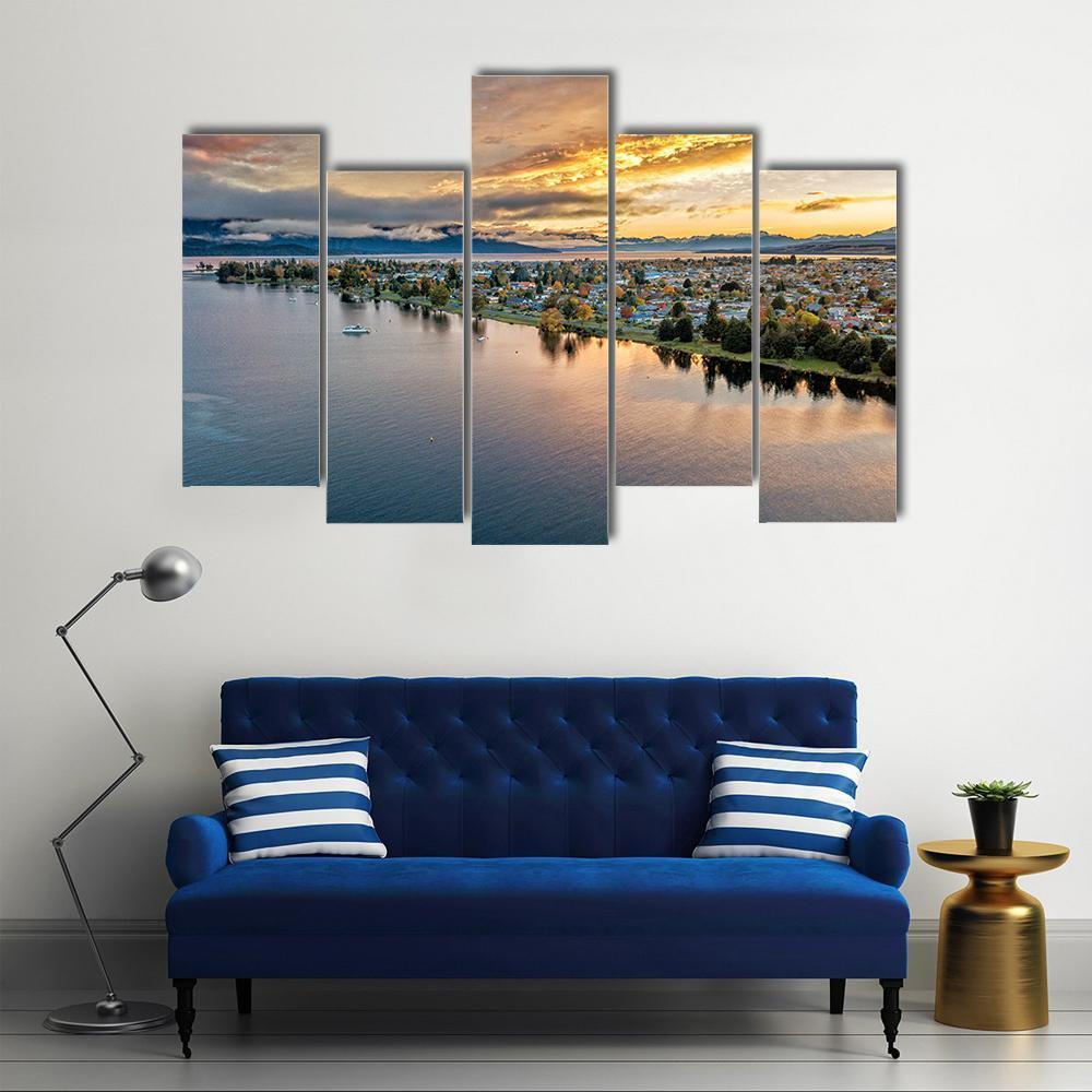 View Of Te Anau Lake Canvas Wall Art-5 Pop-Gallery Wrap-47" x 32"-Tiaracle