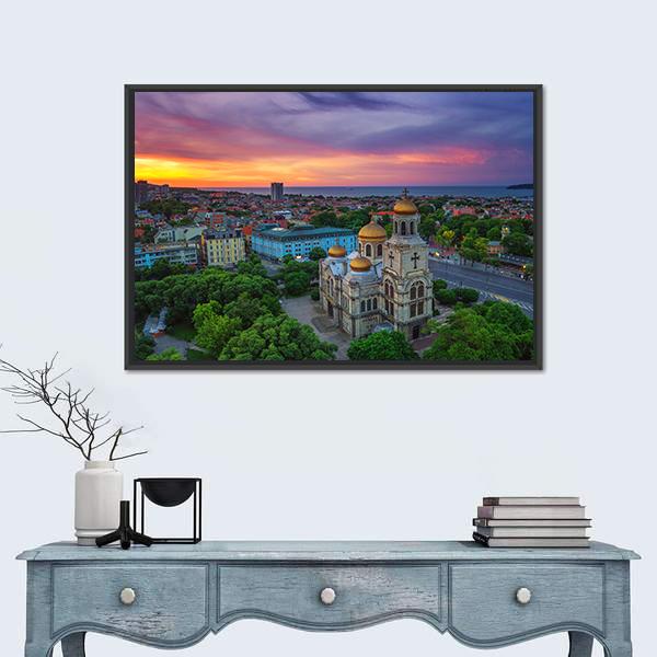 View Of The Cathedral Of Assumption In Varna Canvas Wall Art-1 Piece-Floating Frame-24" x 16"-Tiaracle