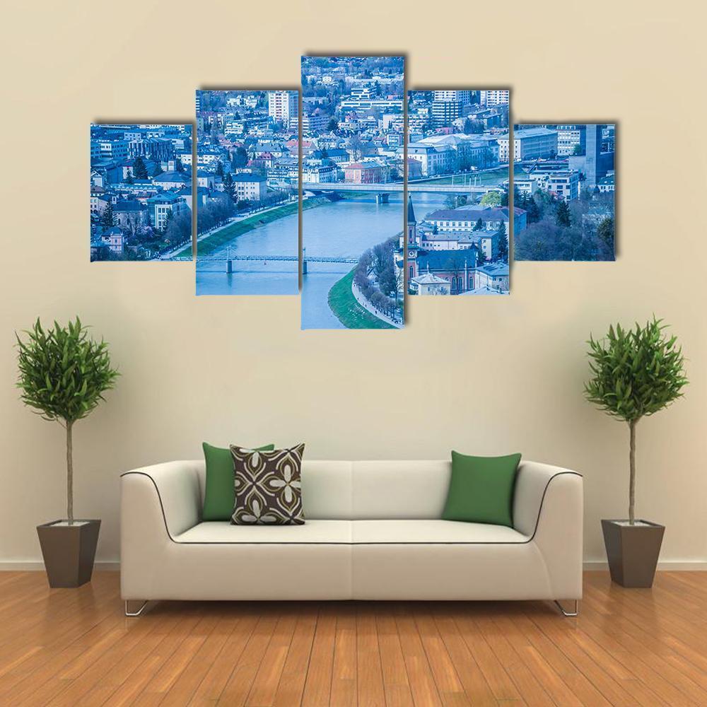 View Of The City Of Salzburg Canvas Wall Art-5 Star-Gallery Wrap-62" x 32"-Tiaracle