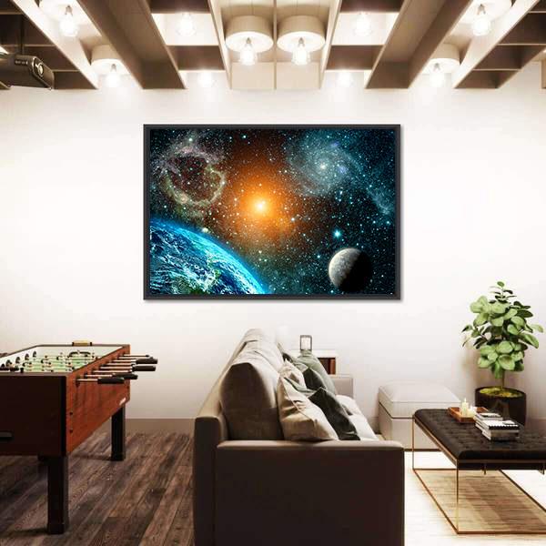 View Of The Earth From Space Canvas Wall Art-3 Horizontal-Gallery Wrap-25" x 16"-Tiaracle