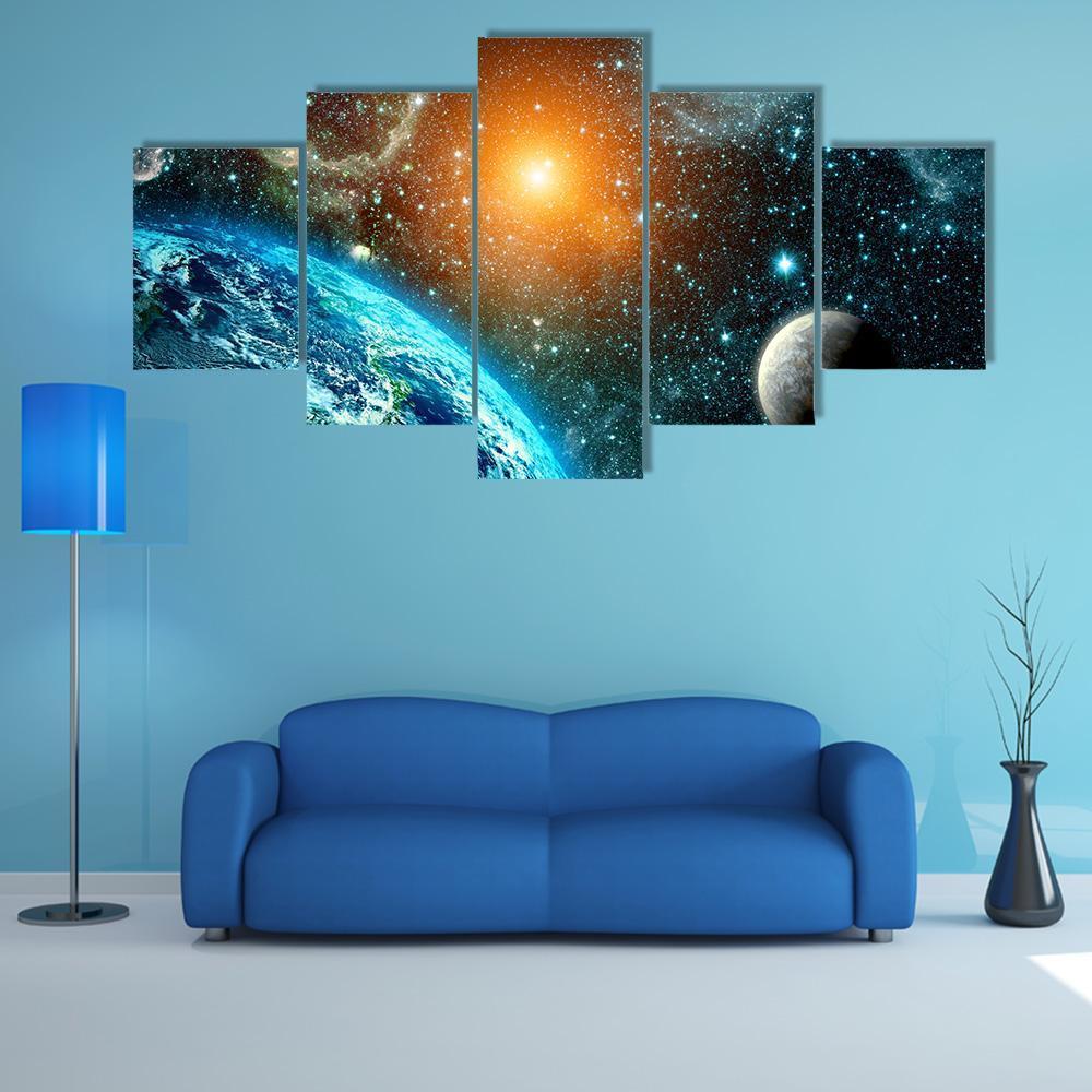 View Of The Earth From Space Canvas Wall Art-5 Star-Gallery Wrap-62" x 32"-Tiaracle