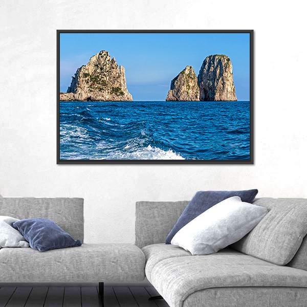 View Of The Faraglioni Rocks Canvas Wall Art-5 Horizontal-Gallery Wrap-22" x 12"-Tiaracle