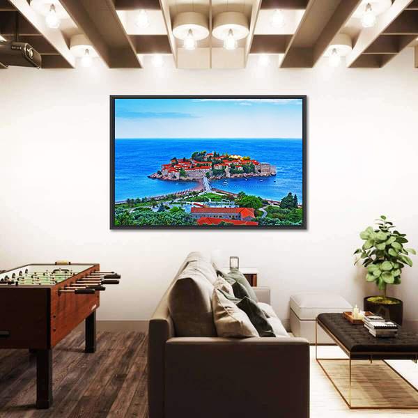 View Of The Island Of St. Stephen in Montenegro Canvas Wall Art-5 Horizontal-Gallery Wrap-22" x 12"-Tiaracle