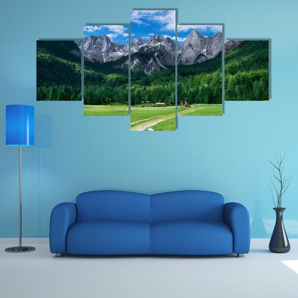 View Of The Julian Alps From Gozd Martuljek In Slovenia Canvas Wall Art-5 Star-Gallery Wrap-62" x 32"-Tiaracle