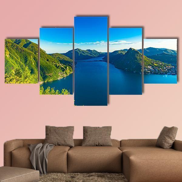 View Of The Lago Di Lugano In Switzerland Canvas Wall Art-5 Star-Gallery Wrap-62" x 32"-Tiaracle