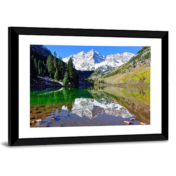 View Of The Maroon Bells During Foliage Season Canvas Wall Art-5 Horizontal-Gallery Wrap-22" x 12"-Tiaracle