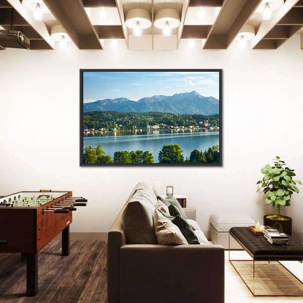 View Of The Mountain Lake In Austria Canvas Wall Art-3 Horizontal-Gallery Wrap-25" x 16"-Tiaracle