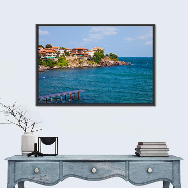 View Of The Old Town Part Of Sozopol Canvas Wall Art-1 Piece-Floating Frame-24" x 16"-Tiaracle