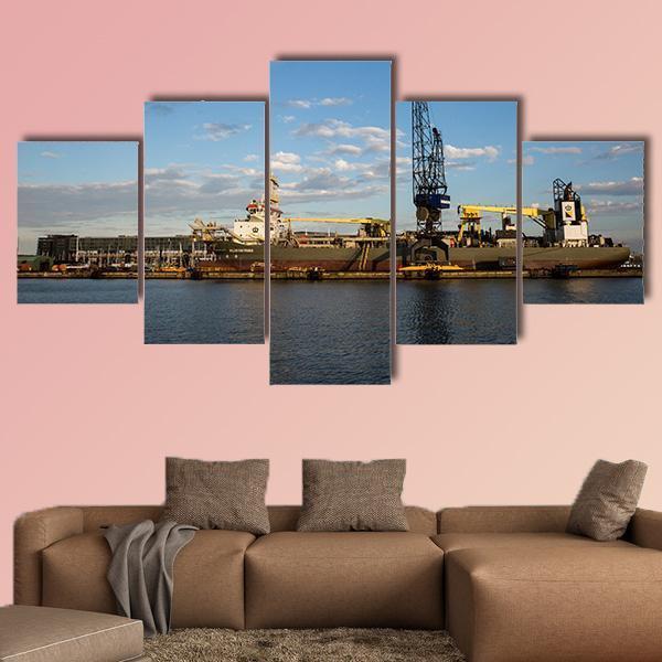 View Of The Port Of Amsterdam Canvas Wall Art-5 Star-Gallery Wrap-62" x 32"-Tiaracle