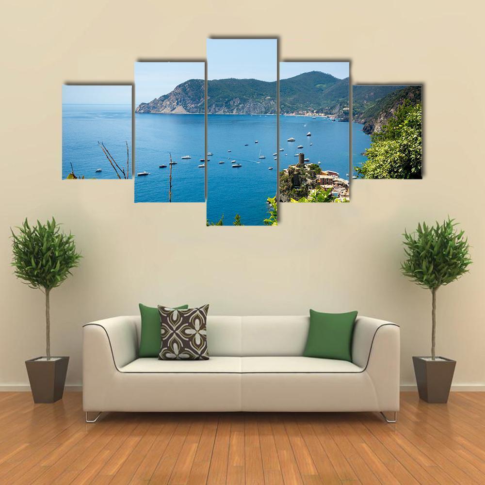 View Of The Sea In Front Of The Coast Of Liguria Canvas Wall Art-5 Star-Gallery Wrap-62" x 32"-Tiaracle