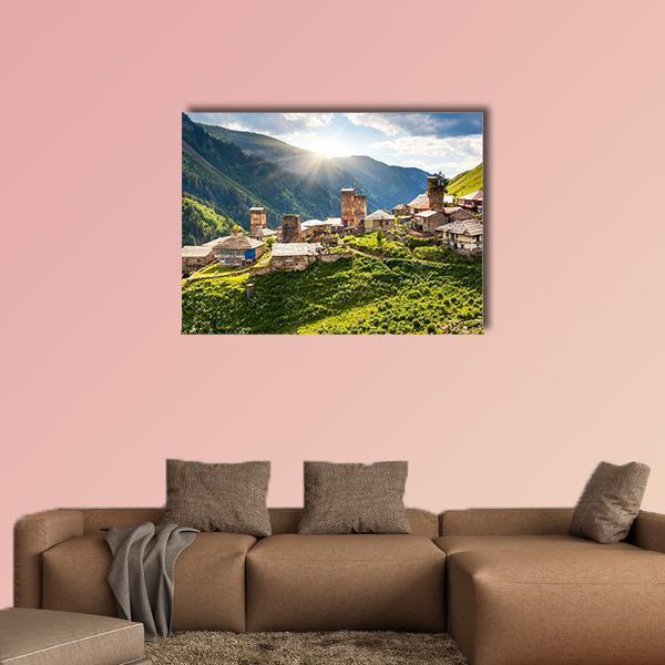 View Of The Village Adishi In Georgia Canvas Wall Art-1 Piece-Gallery Wrap-48" x 32"-Tiaracle