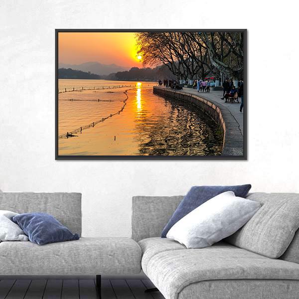 View Of The West Lake During Sunset Canvas Wall Art-3 Horizontal-Gallery Wrap-25" x 16"-Tiaracle
